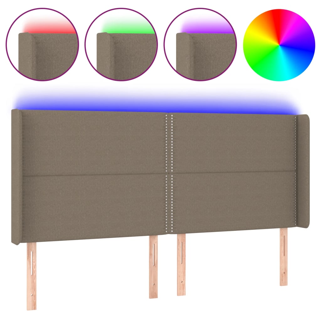 Hoofdbord LED 183x16x118/128 cm stof taupe