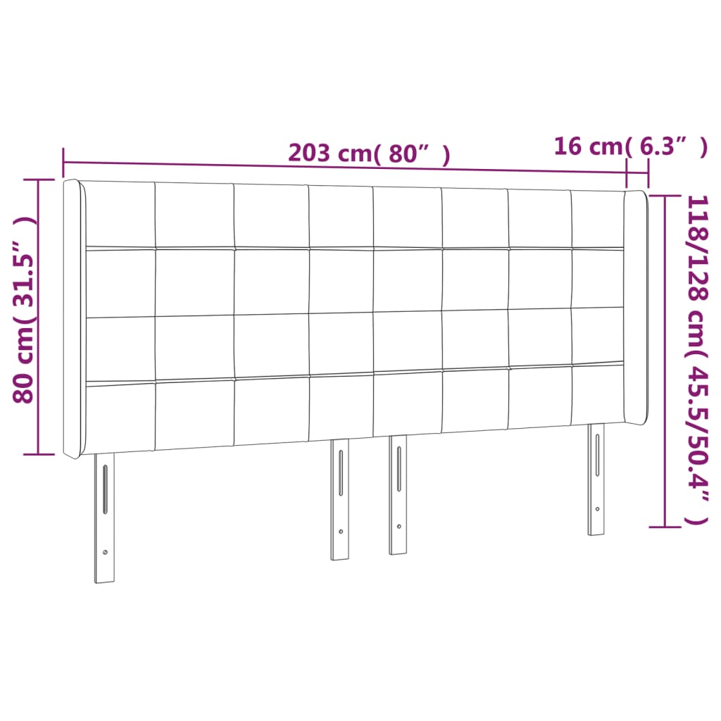 Hoofdbord LED 203x16x118/128 cm stof lichtgrijs