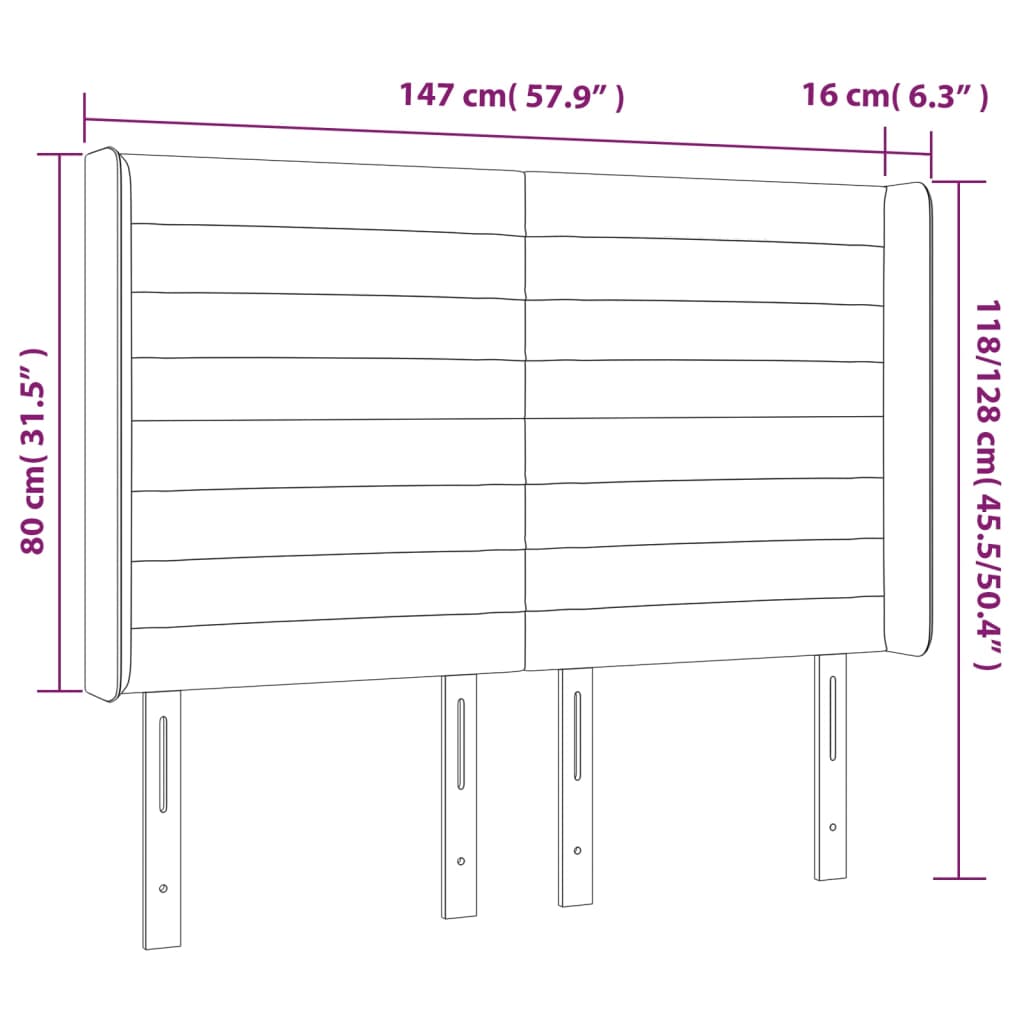 Hoofdbord LED 147x16x118/128 cm stof zwart