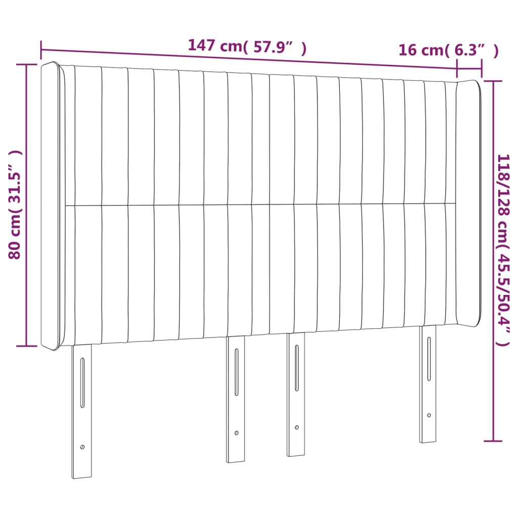 Hoofdbord LED 147x16x118/128 cm stof donkergrijs