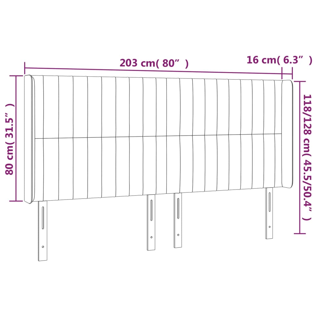 Hoofdbord LED 203x16x118/128 cm fluweel lichtgrijs