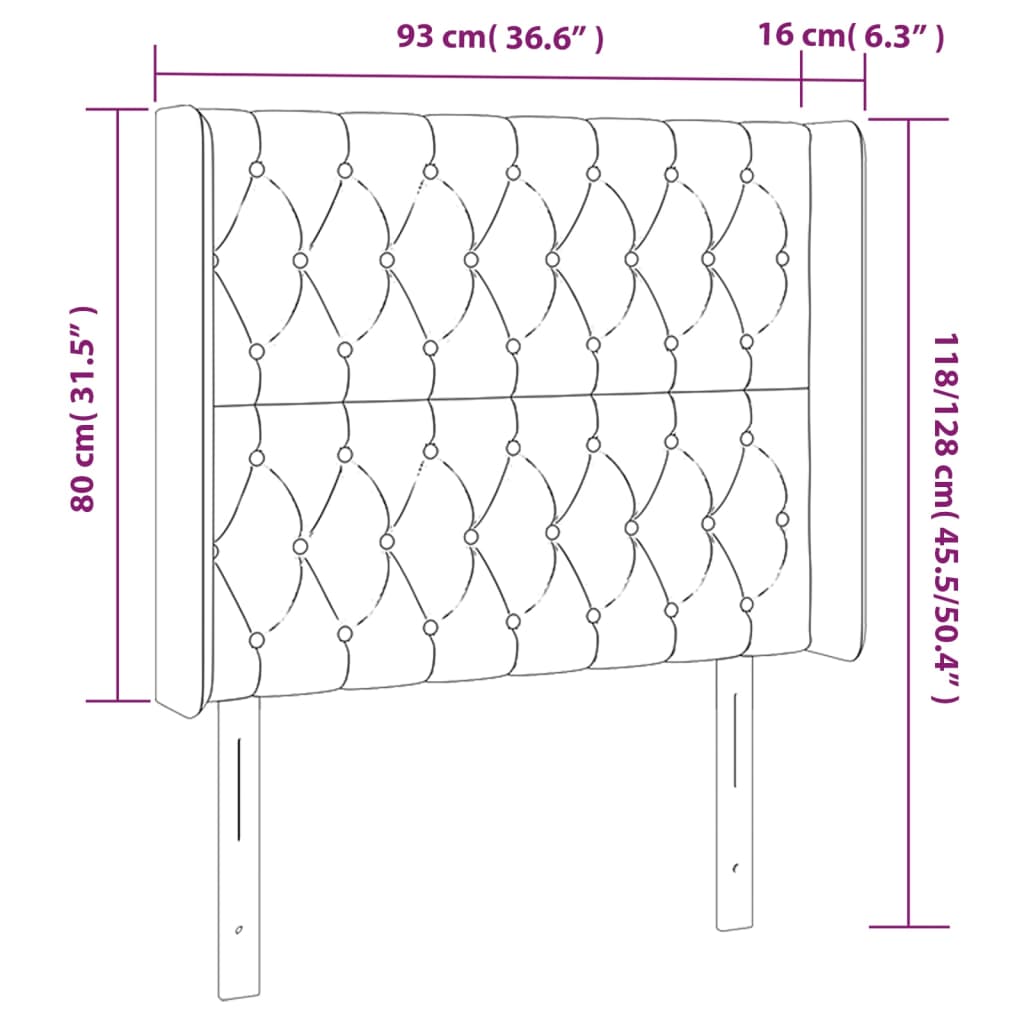 Hoofdbord LED 93x16x118/128 cm stof donkergrijs