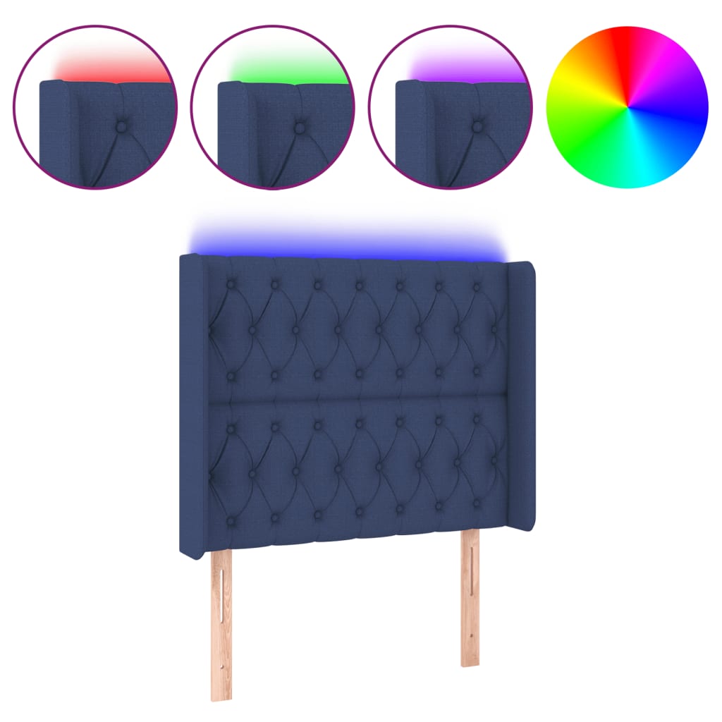 Hoofdbord LED 93x16x118/128 cm stof blauw