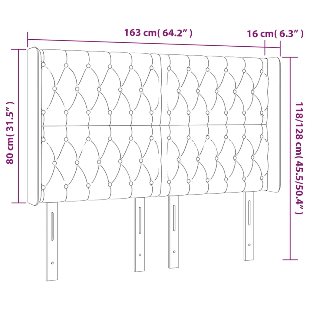 Hoofdbord LED 163x16x118/128 cm stof donkergrijs