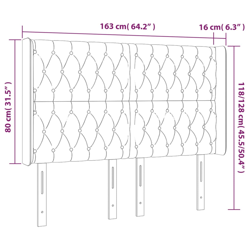 Hoofdbord LED 163x16x118/128 cm stof zwart