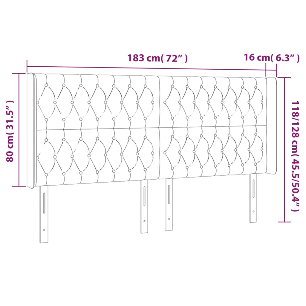 Hoofdbord LED 183x16x118/128 cm stof zwart