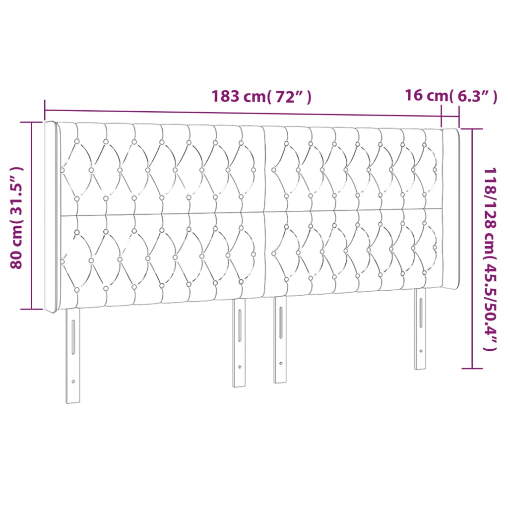 Hoofdbord LED 183x16x118/128 cm stof taupe