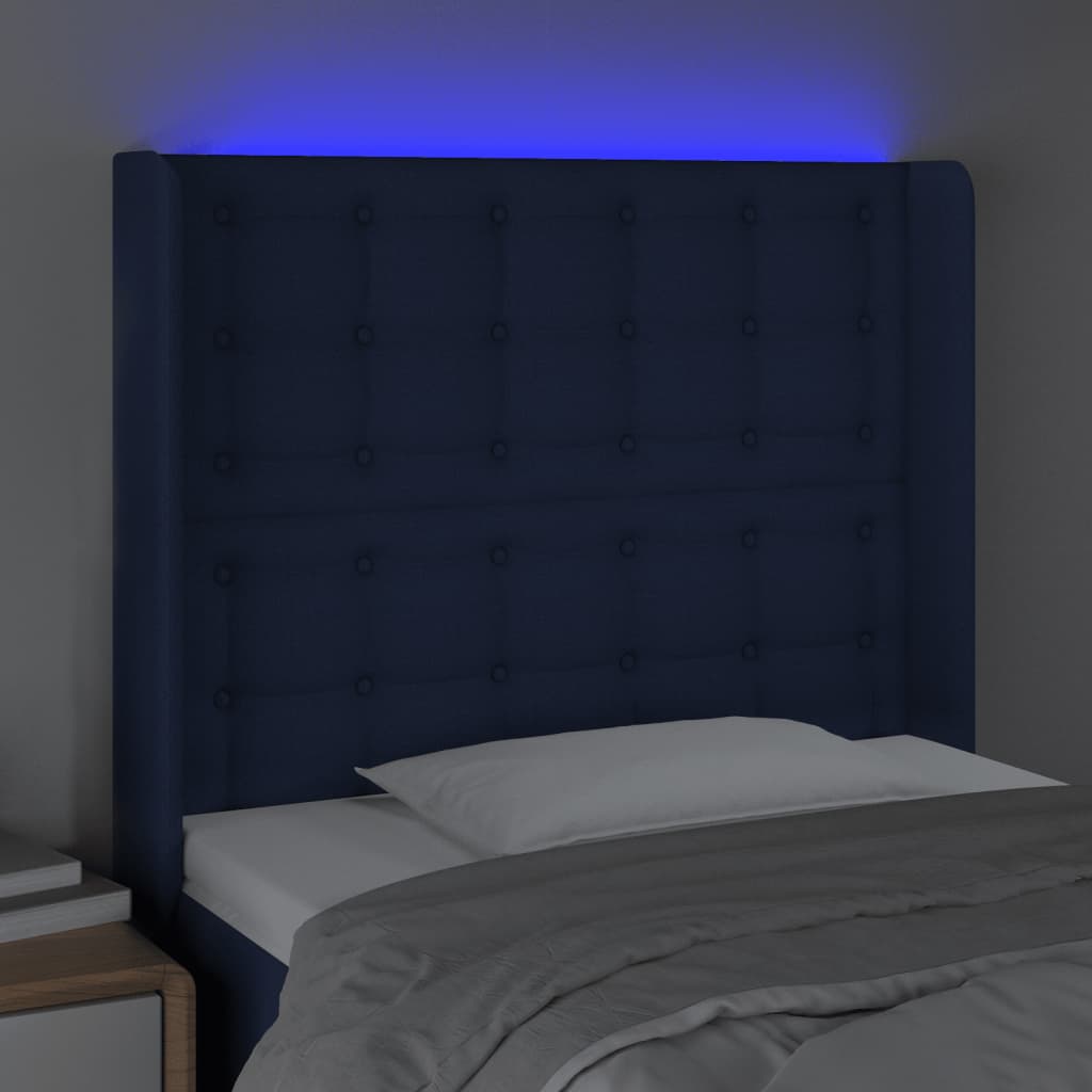 Hoofdbord LED 103x16x118/128 cm stof blauw