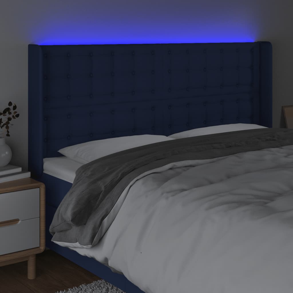 Hoofdbord LED 203x16x118/128 cm stof blauw