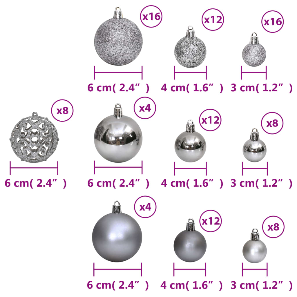 Kerstballen 100 st 3/4/6 cm grijs