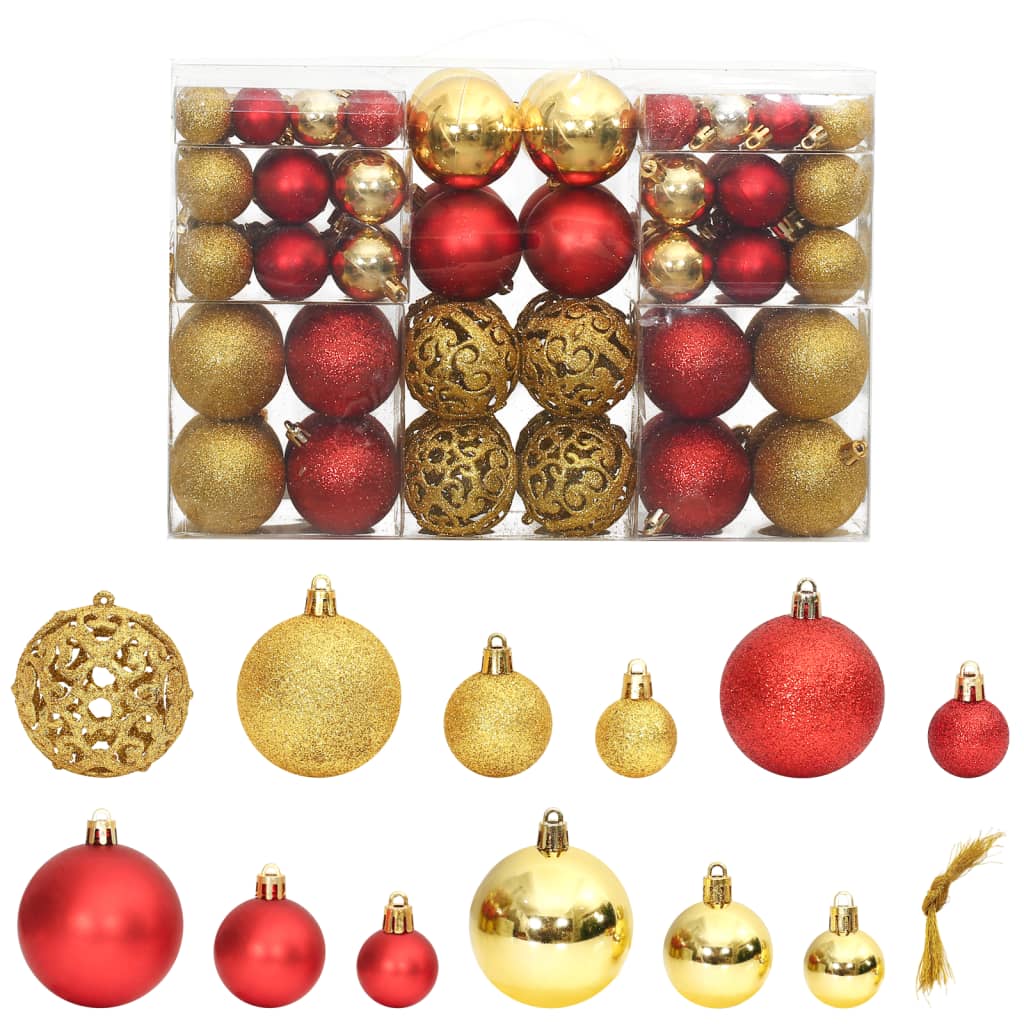 Kerstballen 100 St 3/4/6 Cm Goudkleurig En Wijnrood Rood en goud