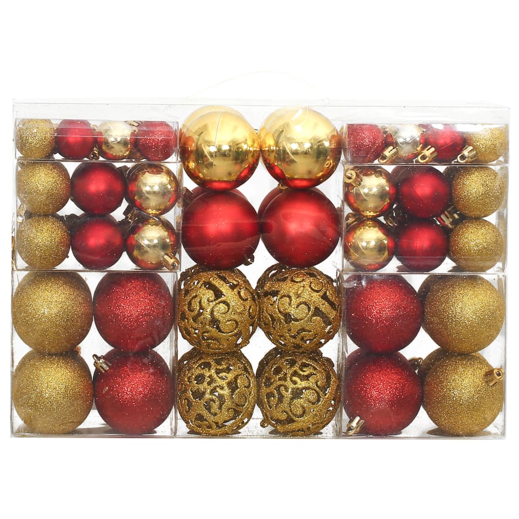 Kerstballen 100 St 3/4/6 Cm Goudkleurig En Wijnrood Rood en goud