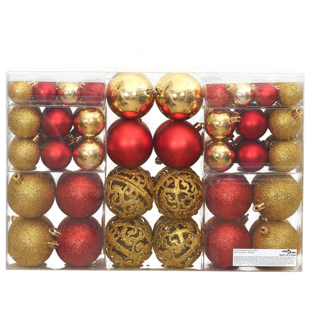 Kerstballen 100 St 3/4/6 Cm Goudkleurig En Wijnrood Rood en goud