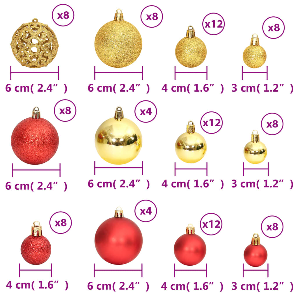 Kerstballen 100 St 3/4/6 Cm Goudkleurig En Wijnrood Rood en goud