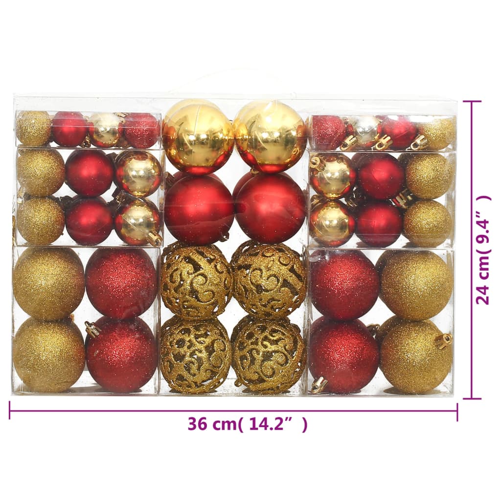 Kerstballen 100 St 3/4/6 Cm Goudkleurig En Wijnrood Rood en goud