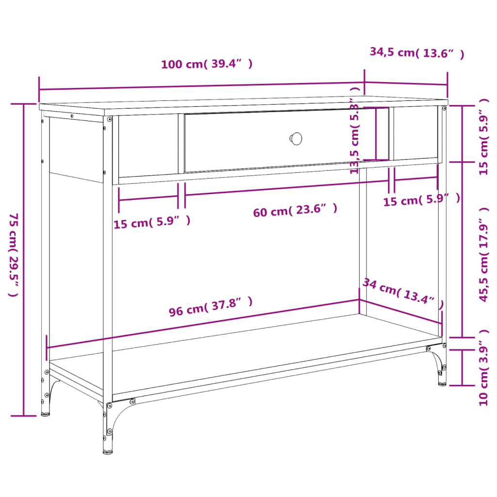 Wandtafel 100x34,5x75 cm bewerkt hout sonoma eikenkleurig