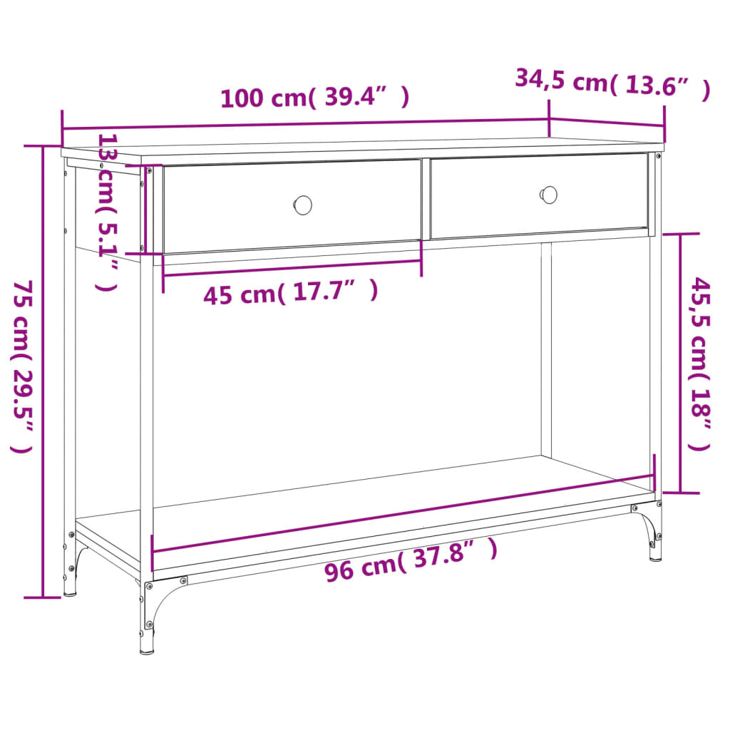 Wandtafel 100X34,5X75 Cm Bewerkt Hout Gerookt Eikenkleurig 100 x 34.5 x 75 cm