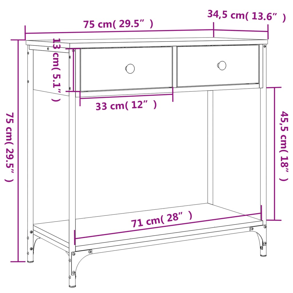 Wandtafel 75x34,5x75 cm bewerkt hout zwart