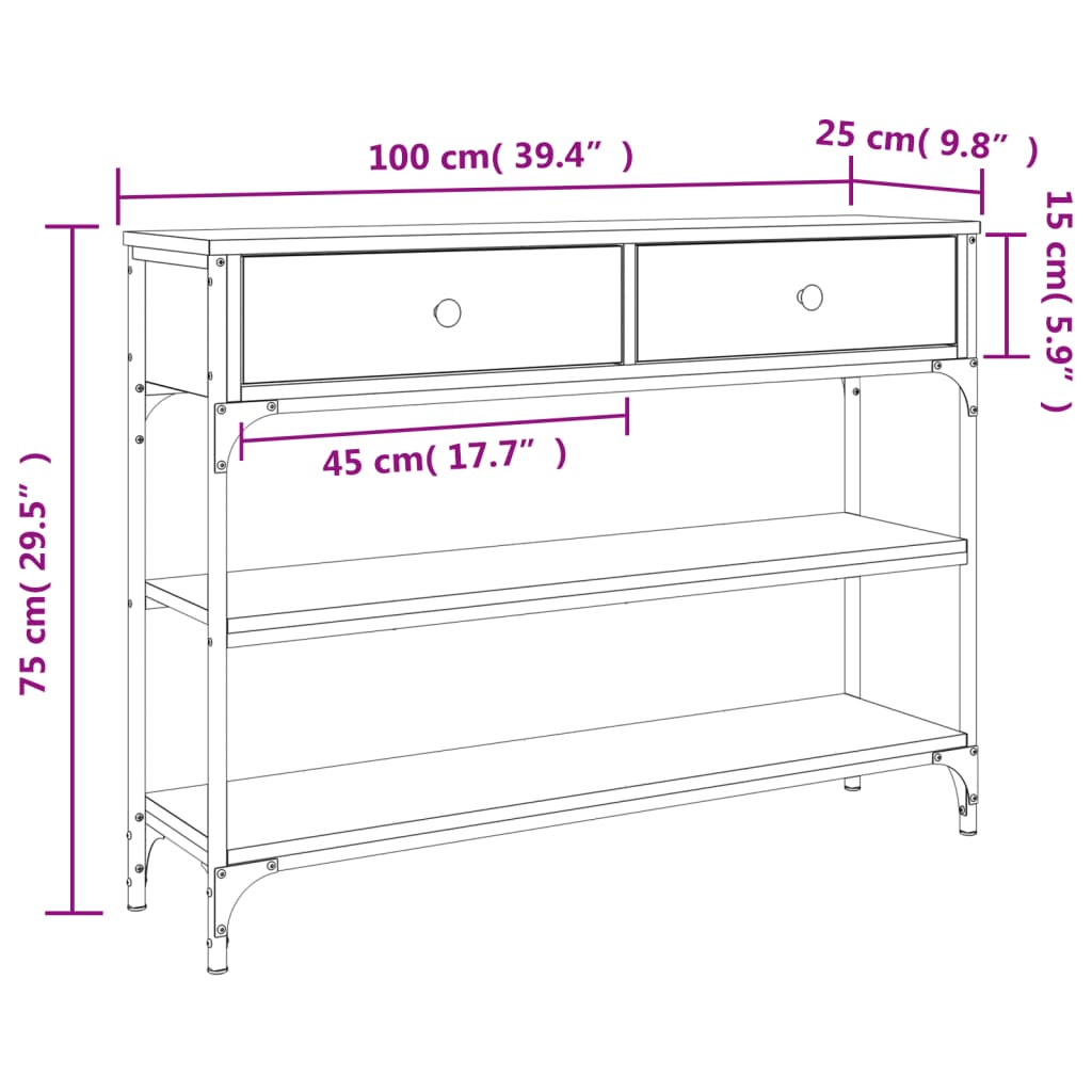 Wandtafel 100x25x75 cm bewerkt hout zwart