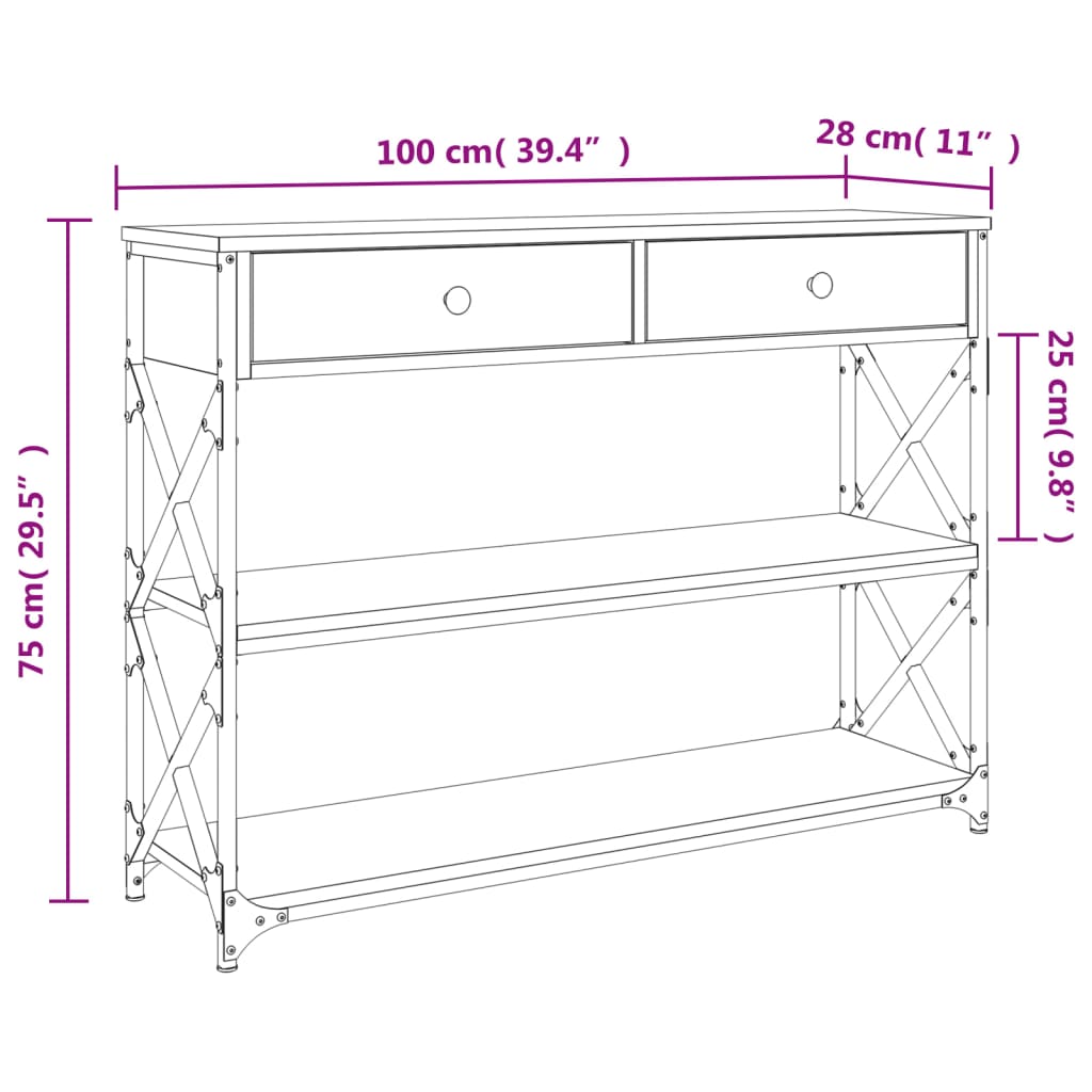 Wandtafel 100x28x75 cm bewerkt hout sonoma eikenkleurig