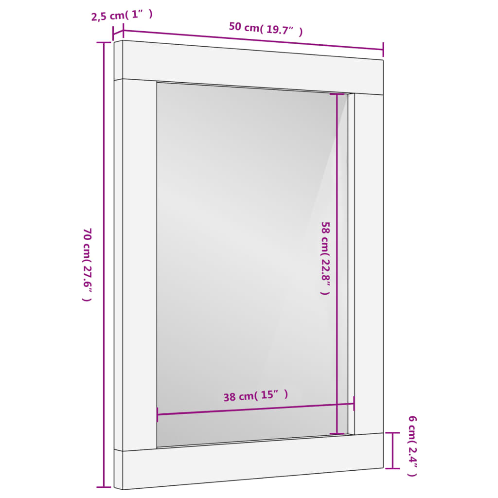 Badkamerspiegel 50X70X2,5 Cm Massief Mangohout En Glas Zwart