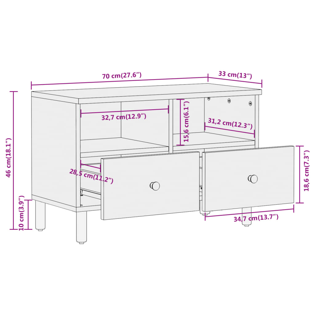 Tv-Meubel 70X33X46 Cm Massief Acaciahout