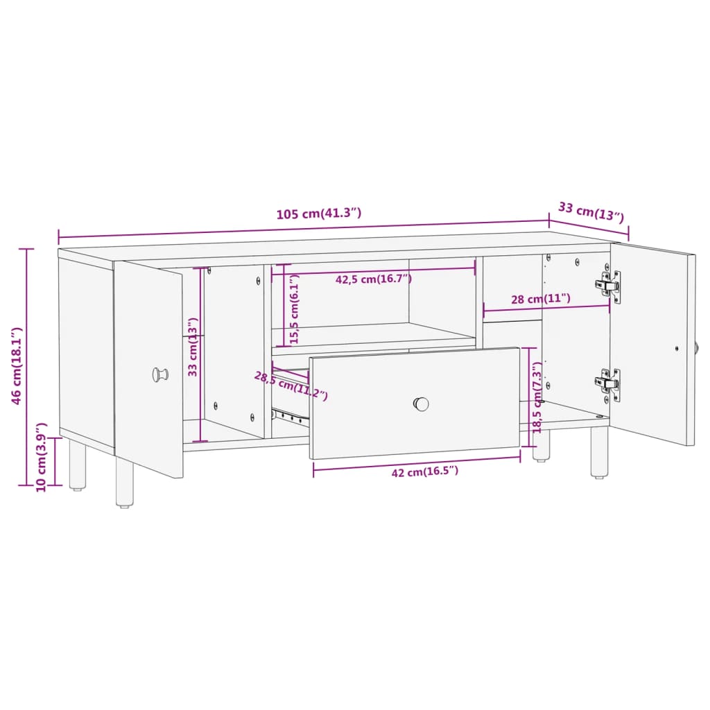 Tv-Meubel 05X33X46Cm Naturel massief mangohout