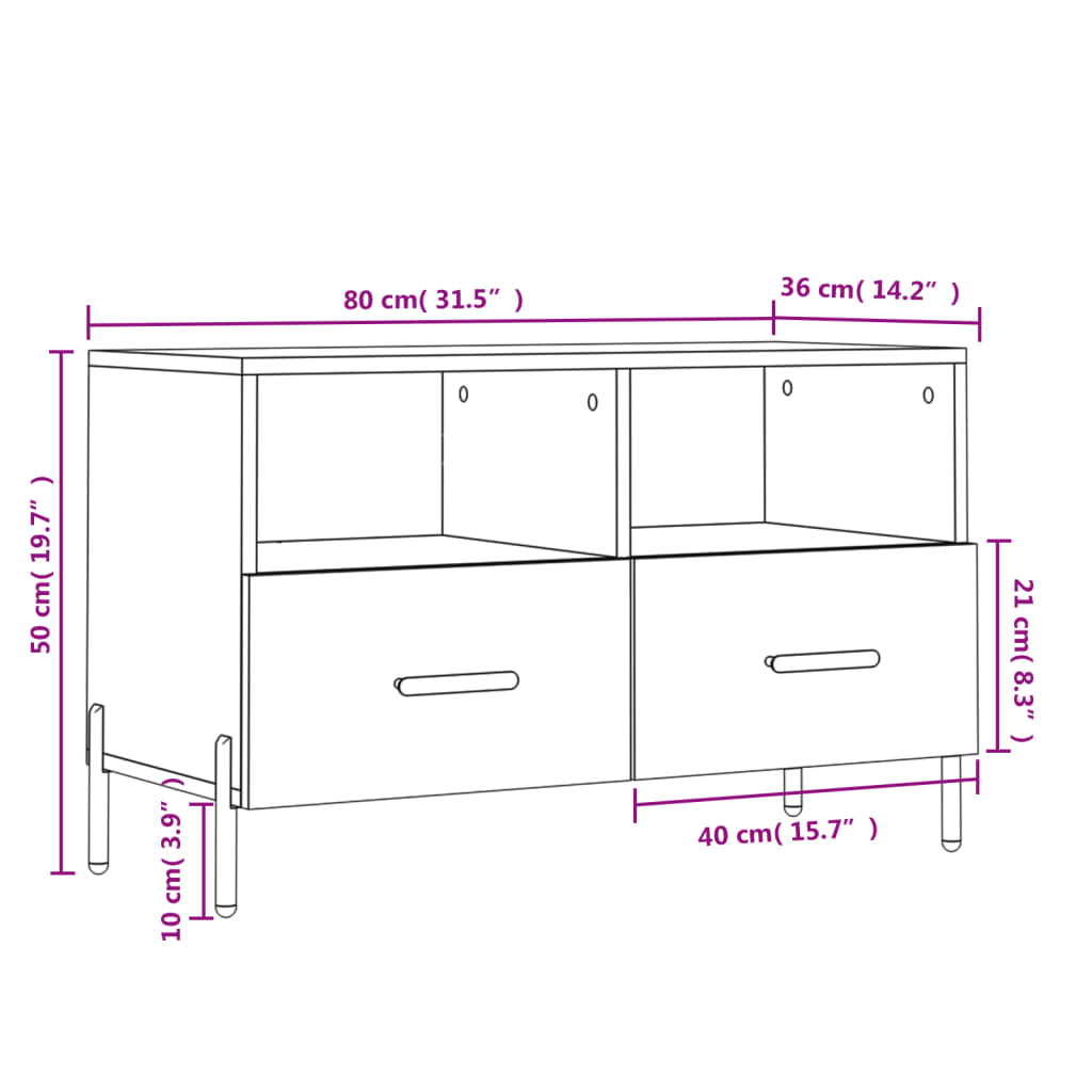 Tv-Meubel 80X36X50 Cm Bewerkt Hout Zwart