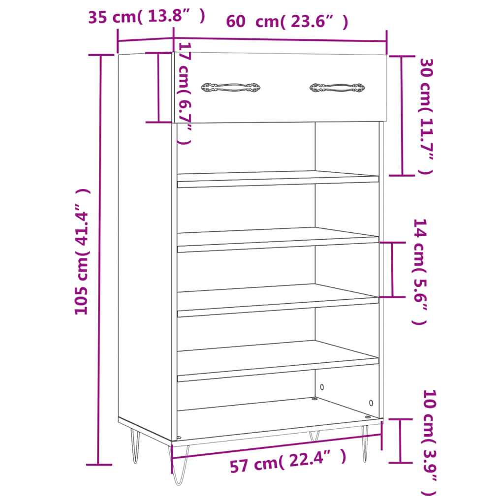 Schoenenkast 60X35X105 Cm Bewerkt Hout Wit