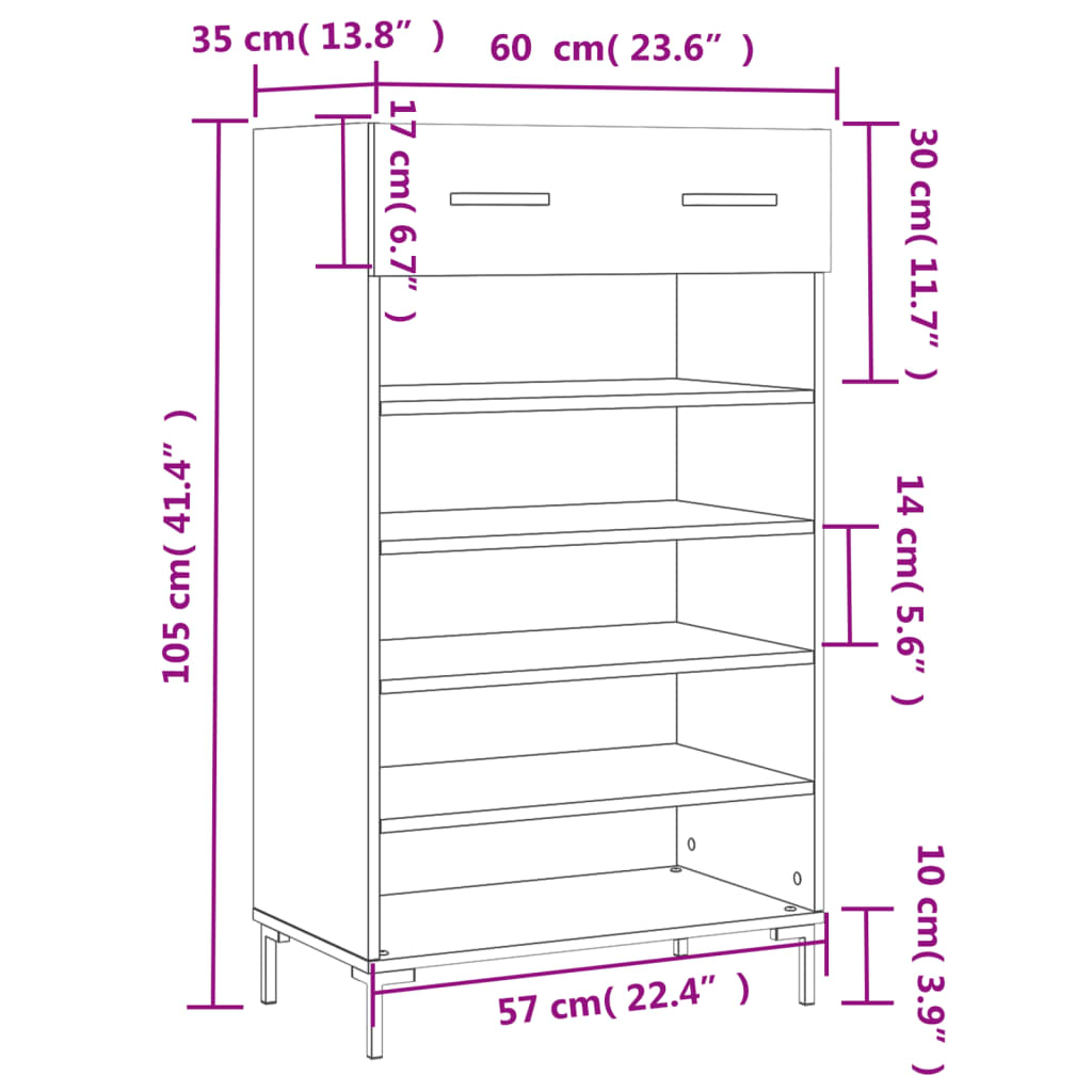 Schoenenkast 60X35X105 Cm Bewerkt Hout Zwart