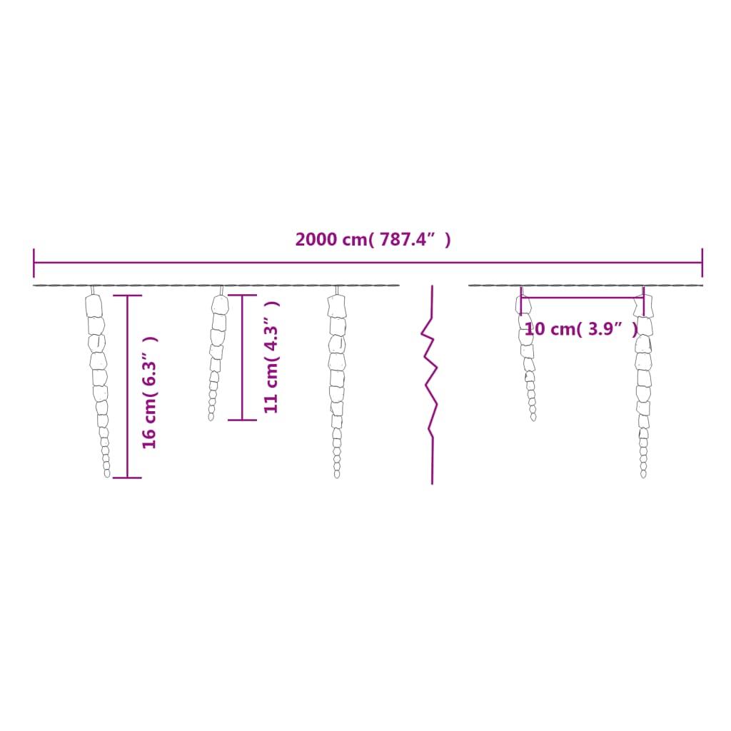 Kerstverlichting ijspegels 200 koudwitte LED's 20 m acryl PVC