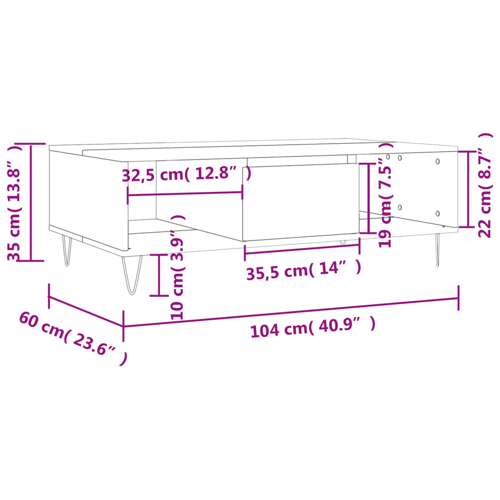 Salontafel 104X60X35 Cm Bewerkt Hout Wit Wit