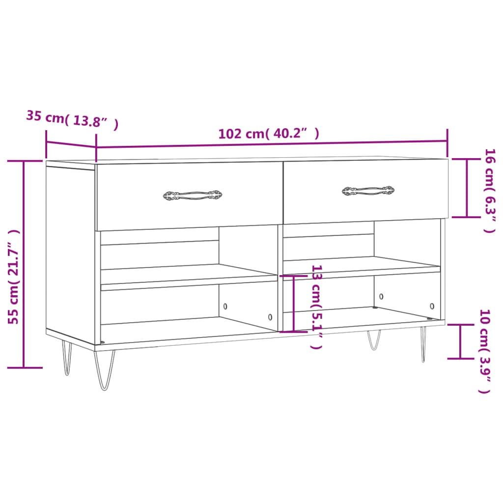 Schoenenbank 102X35X55 Cm Bewerkt Hout Zwart