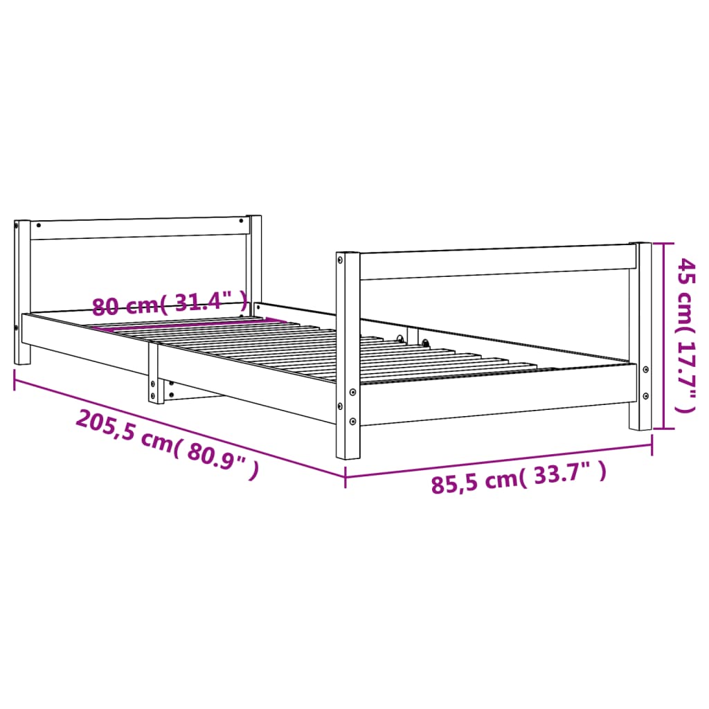 Kinderbedframe 80X200 Cm Massief Grenenhout Wit 80 x 200 cm