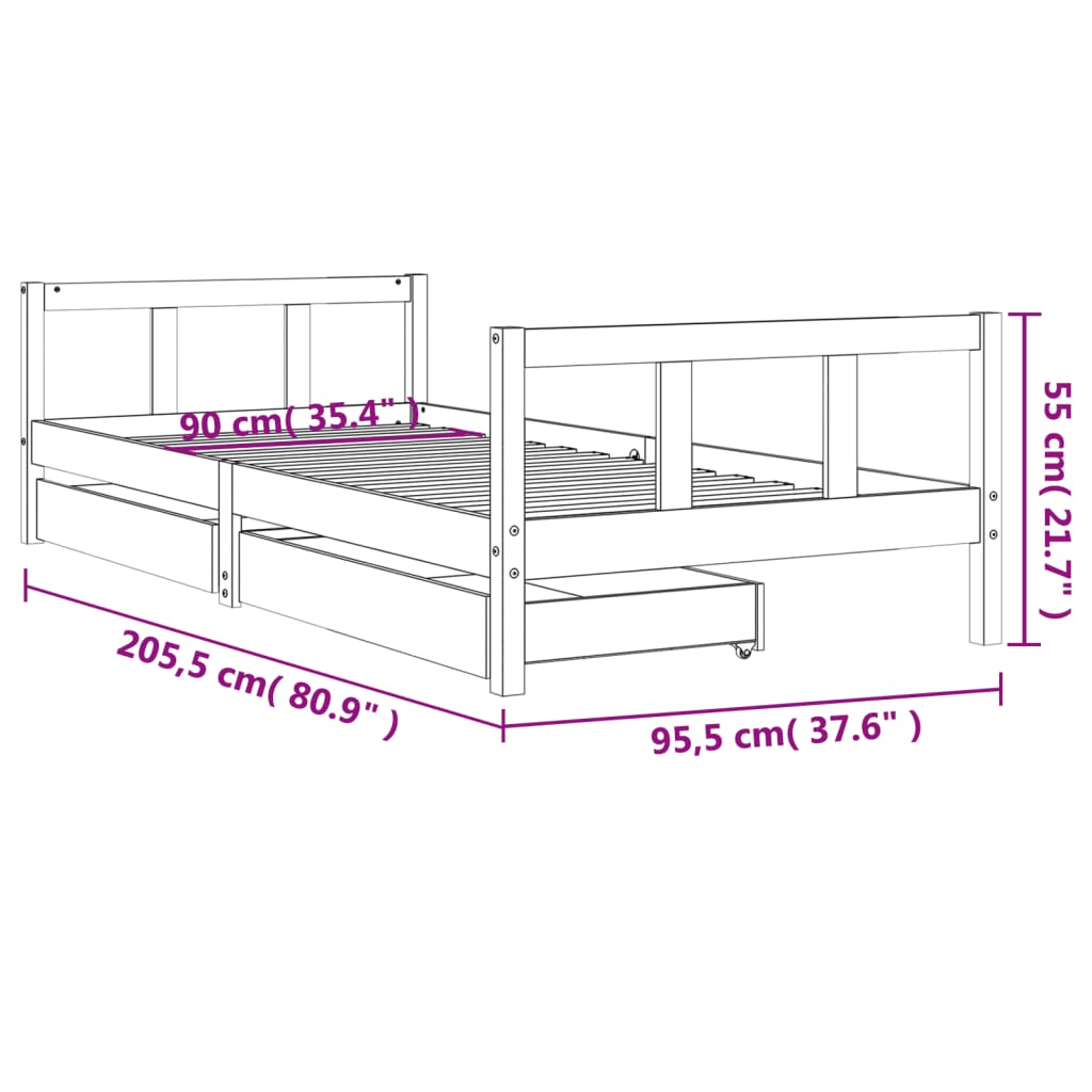 Kinderbedframe 90X200 Cm Massief Grenenhout 90 x 200 cm Naturel