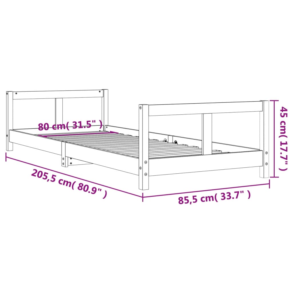 Kinderbedframe 80X200 Cm Massief Grenenhout Zwart 80 x 200 cm