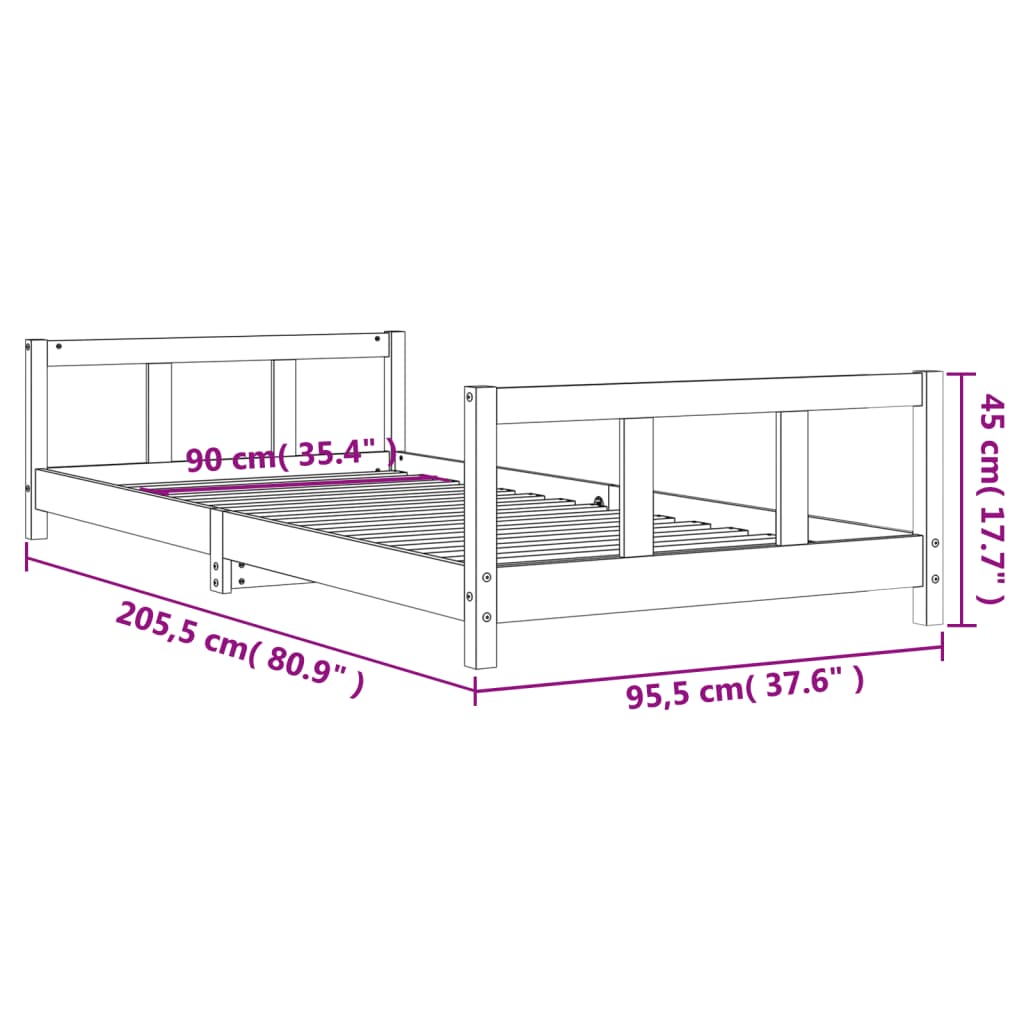 Kinderbedframe 90X200 Cm Massief Grenenhout Wit 90 x 200 cm