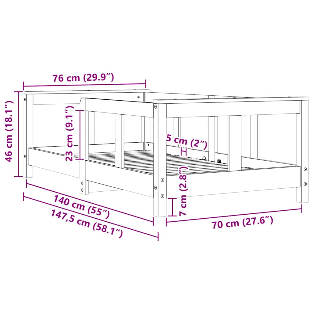 Kinderbedframe 70x140 cm massief grenenhout