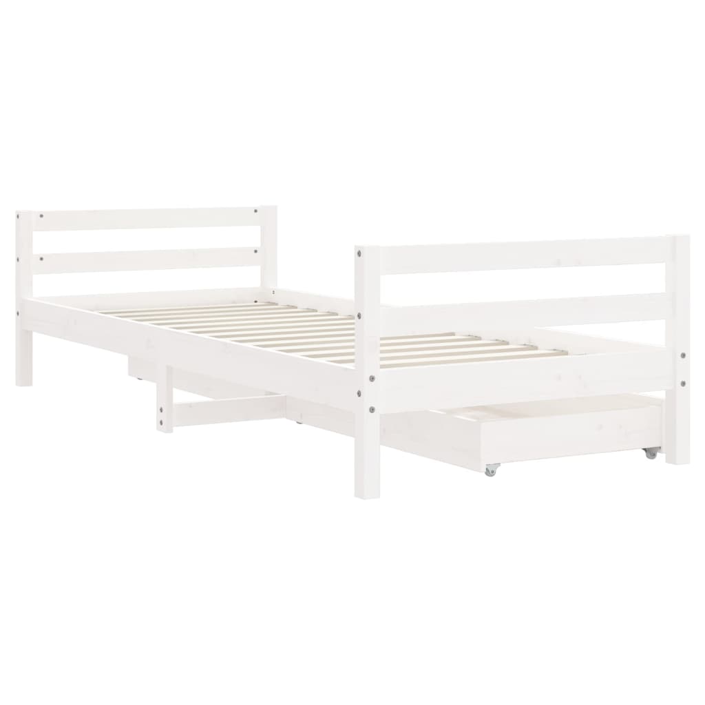 Kinderbedframe Met Lades 90X200 Cm Massief Grenenhout Wit 90 x 200 cm