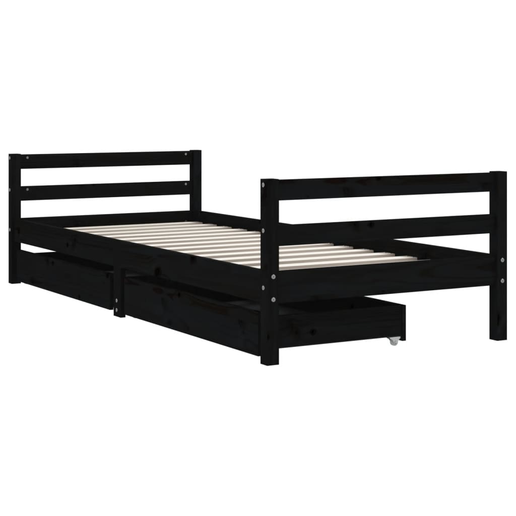 Kinderbedframe Met Lades 90X200 Cm Massief Grenenhout Zwart 90 x 200 cm