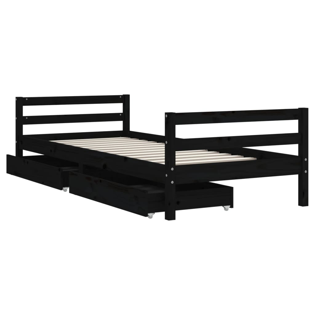 Kinderbedframe Met Lades 90X200 Cm Massief Grenenhout Zwart 90 x 200 cm