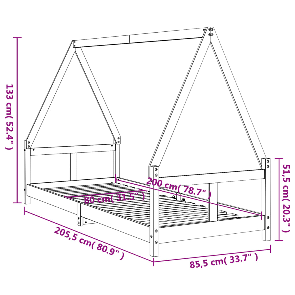 Kinderbedframe 80X200 Cm Massief Grenenhout Wit 80 x 200 cm