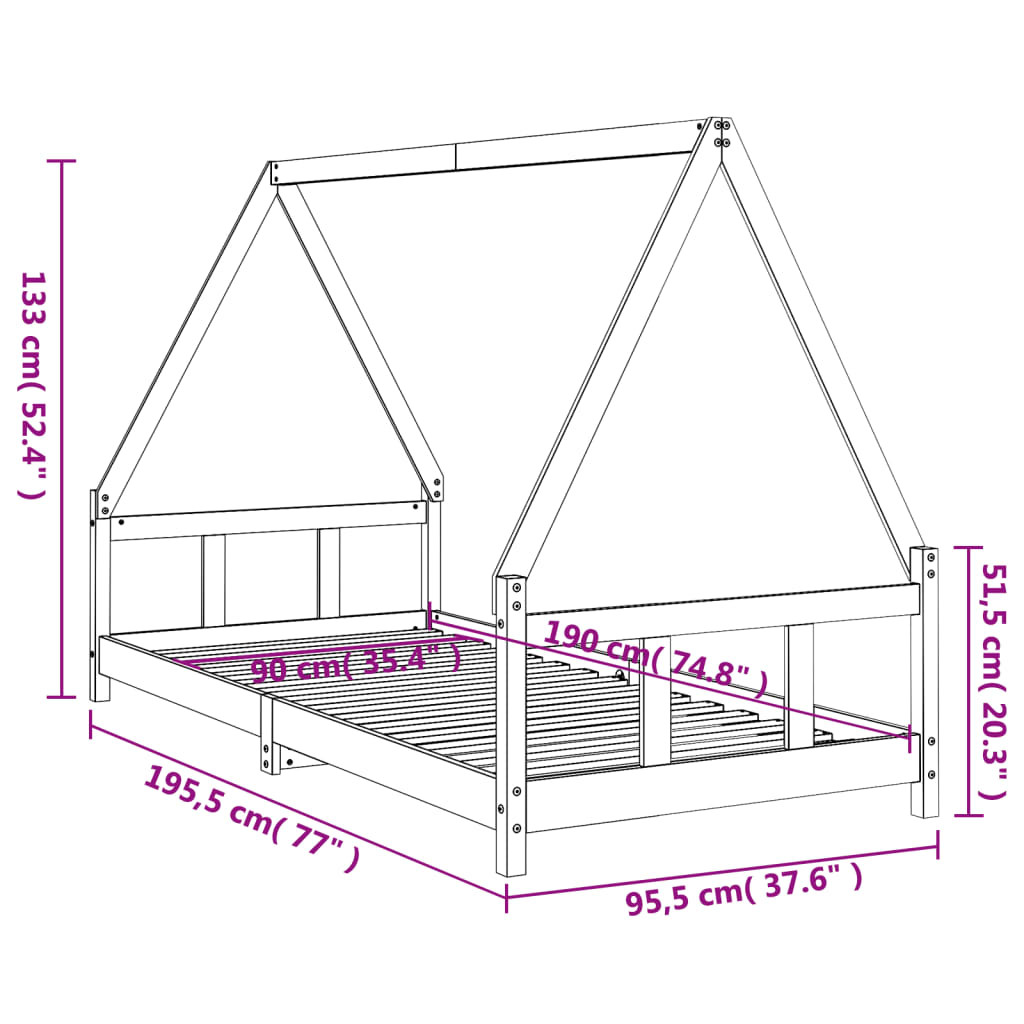 Kinderbedframe 90X190 Cm Massief Grenenhout 90 x 190 cm Naturel