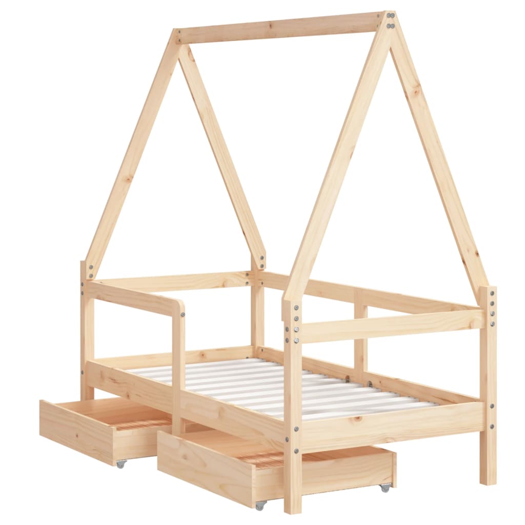 Kinderbedframe met lades 70x140 cm massief grenenhout