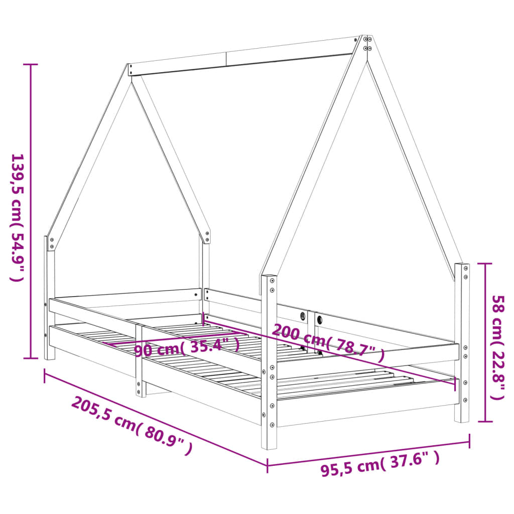 Kinderbedframe 90X200 Cm Massief Grenenhout Wit 90 x 200 cm