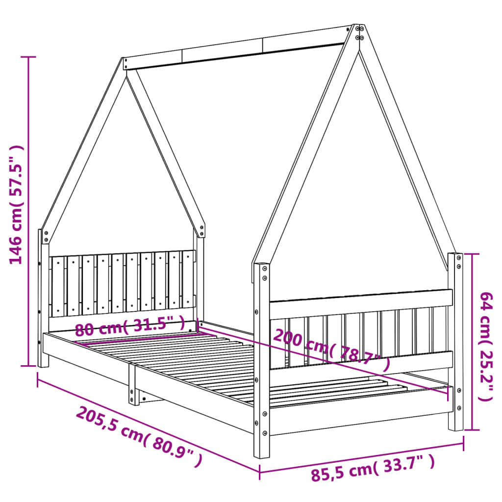 Kinderbedframe 80X200 Cm Massief Grenenhout Wit 80 x 200 cm