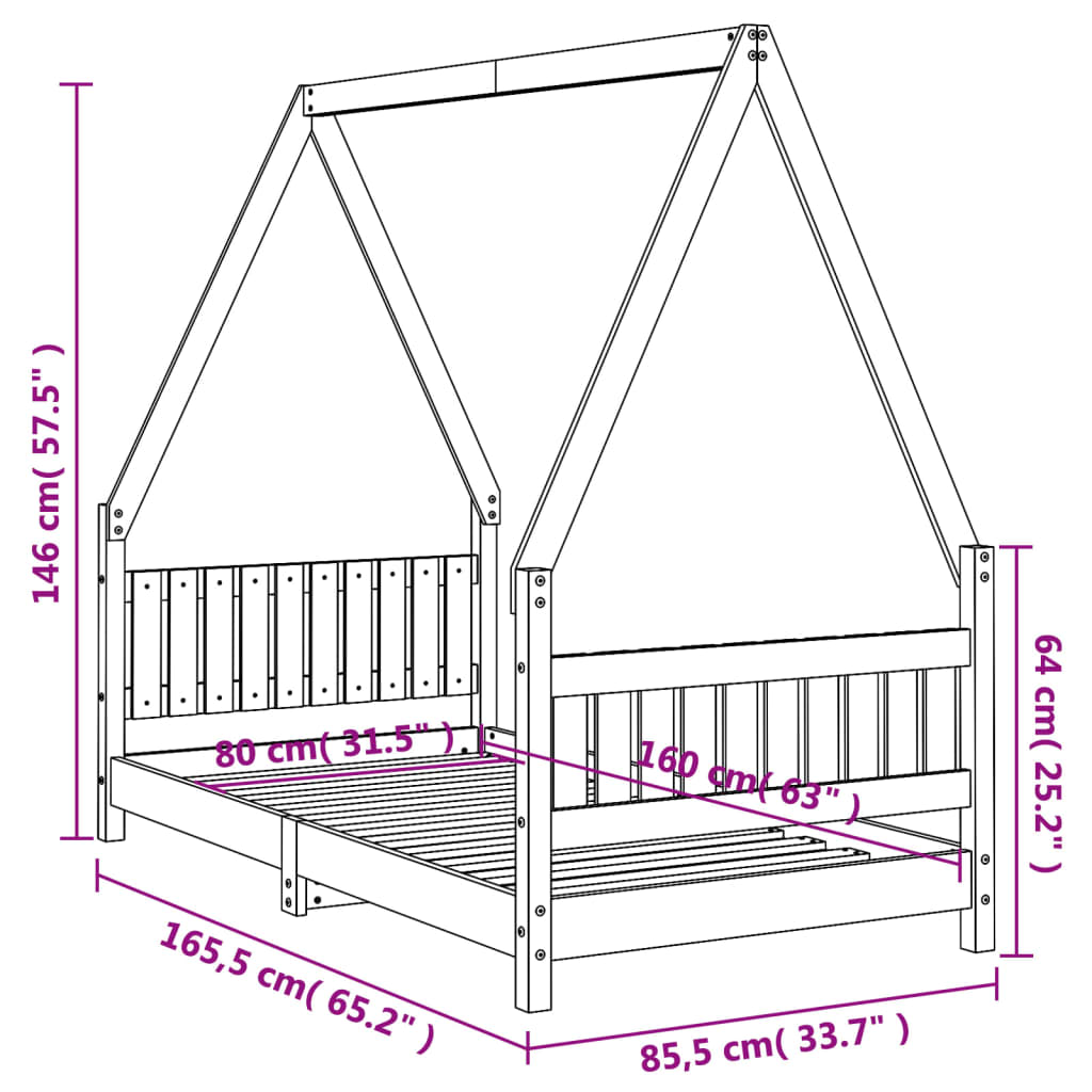 Kinderbedframe 80X160 Cm Massief Grenenhout Wit 80 x 160 cm