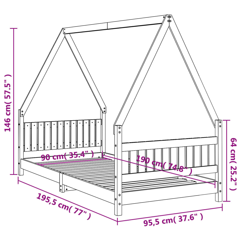 Kinderbedframe 90x190 cm massief grenenhout