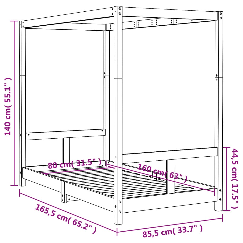 Kinderbedframe 80X160 Cm Massief Grenenhout 80 x 160 cm Naturel