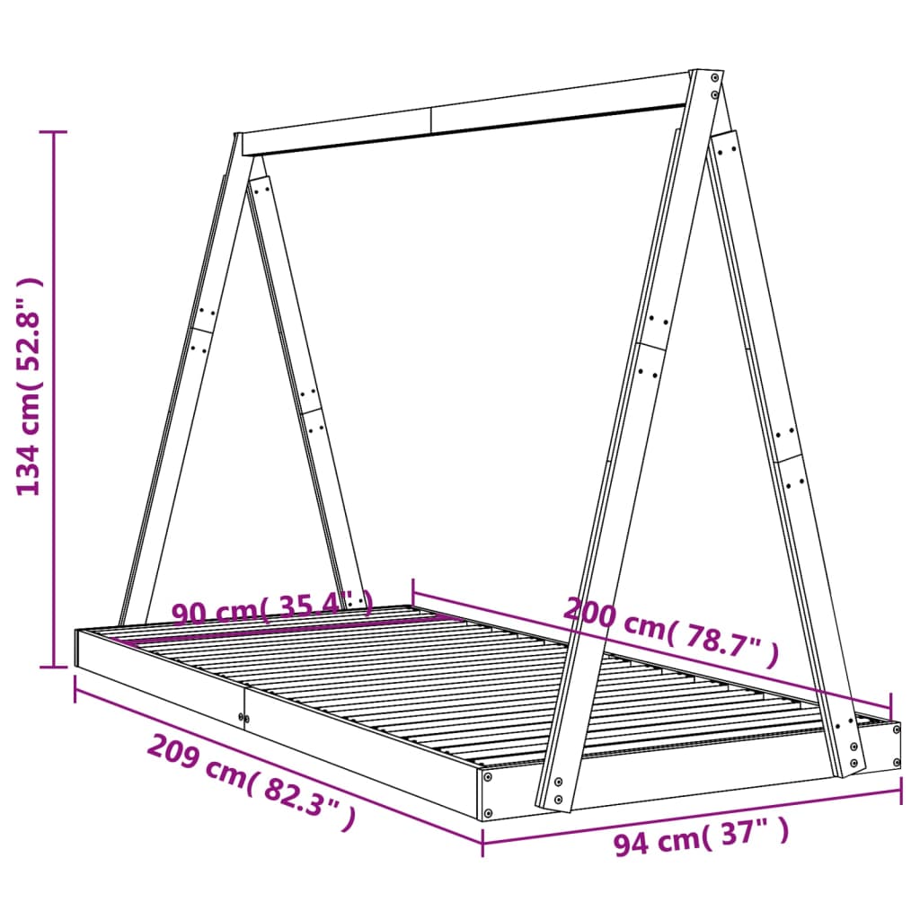 Kinderbedframe 90X200 Cm Massief Grenenhout 90 x 200 cm Naturel